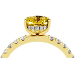 Yellow gold Oval Cut Yellow Sapphire Pave Band Solitaire Ring with Four-Prong Setting_64