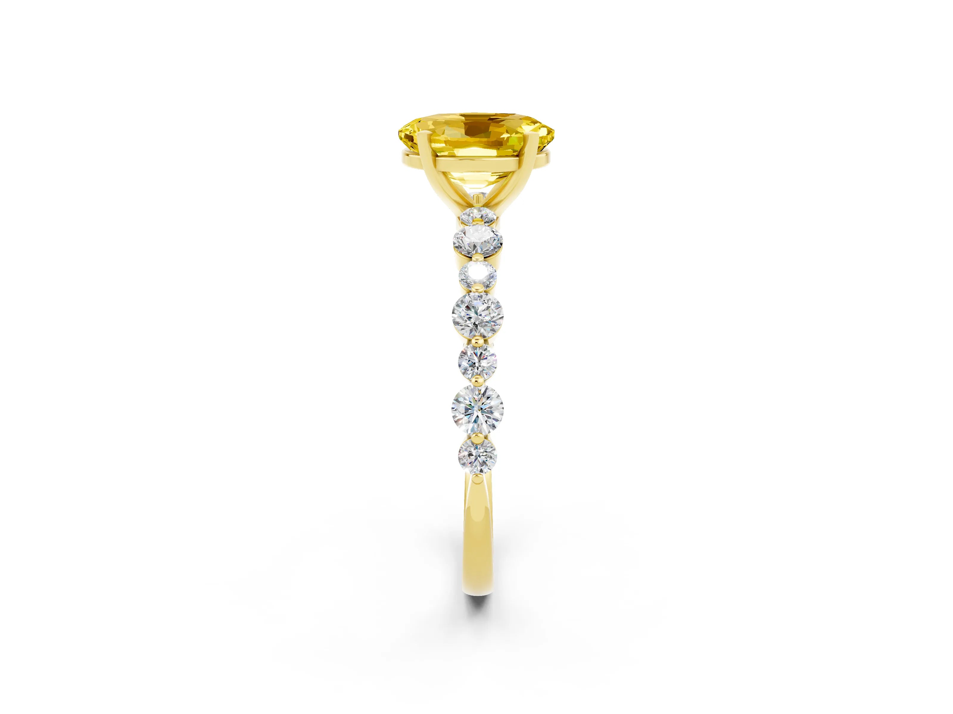 Yellow gold Oval Cut Yellow Sapphire Prong Set Engagement Ring with Pavé Band_14