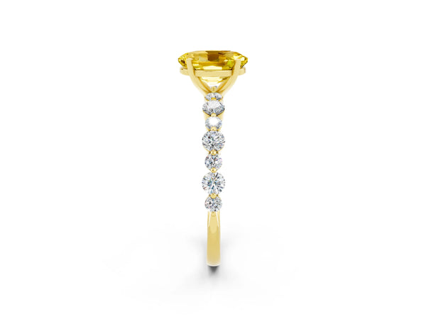 Yellow gold Oval Cut Yellow Sapphire Prong Set Engagement Ring with Pavé Band