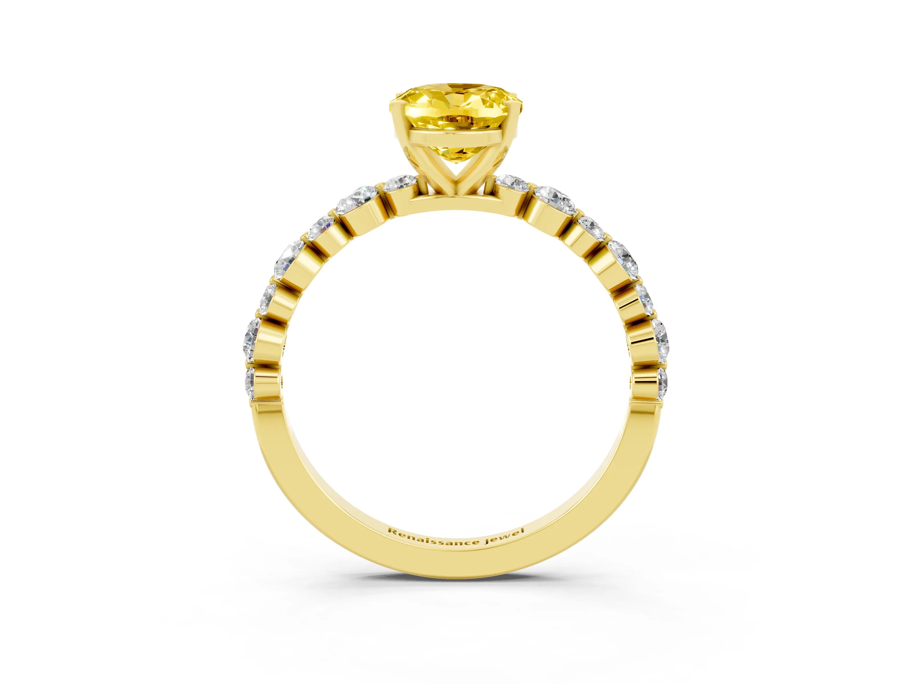 Yellow gold Oval Cut Yellow Sapphire Prong Set Engagement Ring with Pavé Band_15