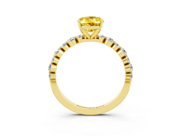 Yellow gold Oval Cut Yellow Sapphire Prong Set Engagement Ring with Pavé Band