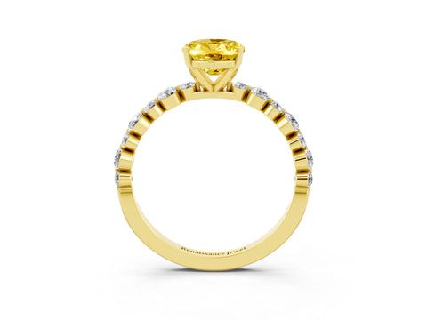 Yellow gold Oval Cut Yellow Sapphire Prong Set Engagement Ring with Pavé Band_15