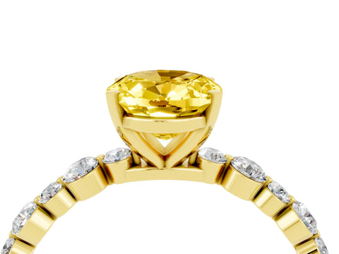 Yellow gold Oval Cut Yellow Sapphire Prong Set Engagement Ring with Pavé Band_16
