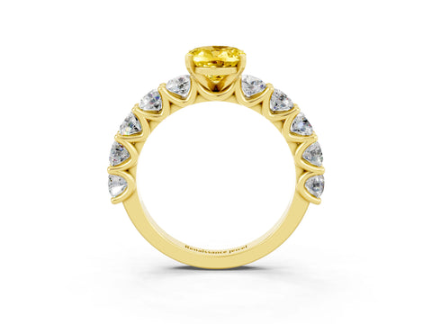 Yellow gold Oval Cut Yellow Sapphire Prong Setting with Side Stones on a Pave Band_27