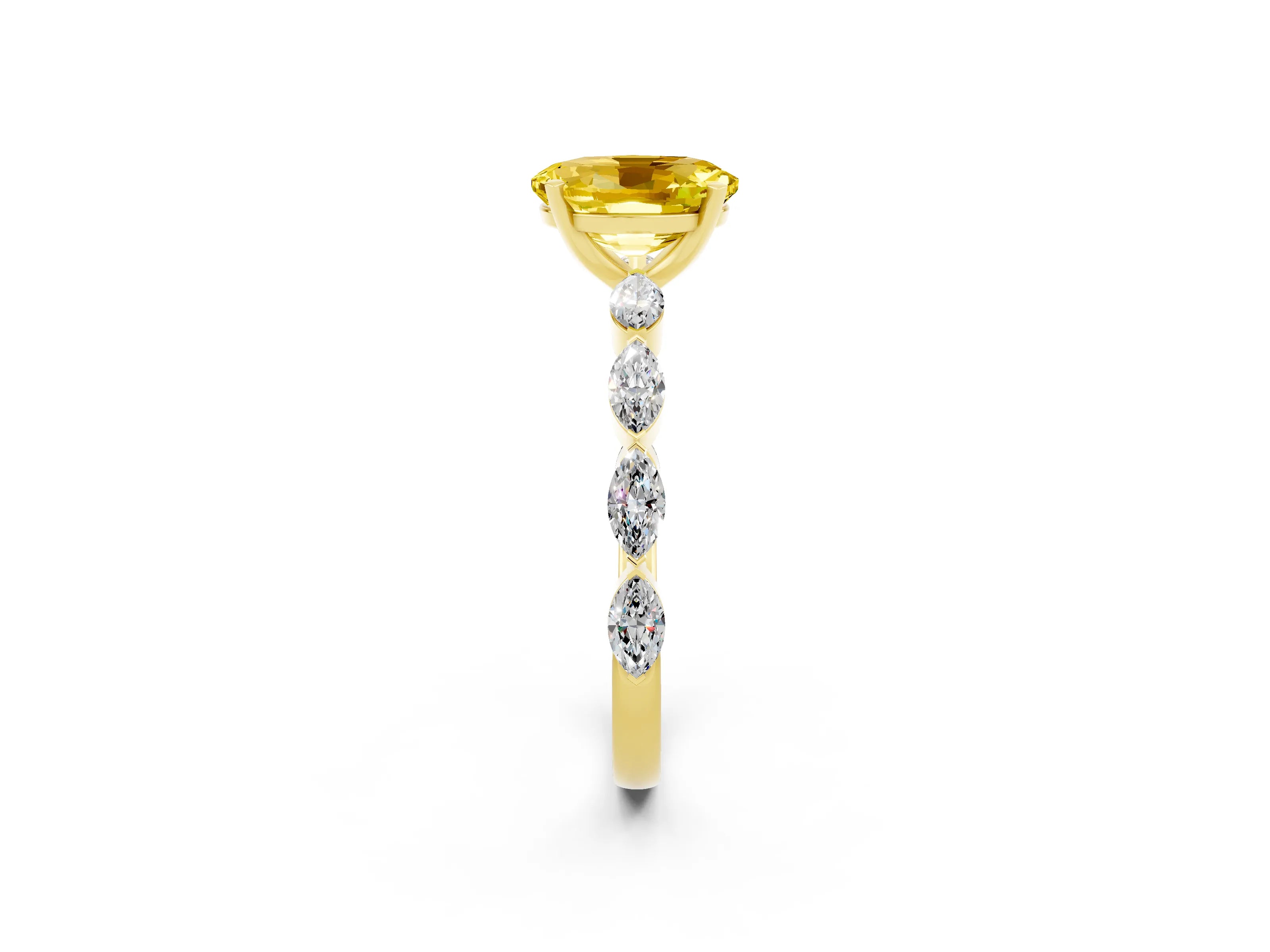Yellow gold Oval Cut Yellow Sapphire Ring with Marquise Side Stones and Prong Setting_14