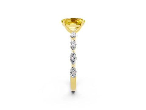 Yellow gold Oval Cut Yellow Sapphire Ring with Marquise Side Stones and Prong Setting_14