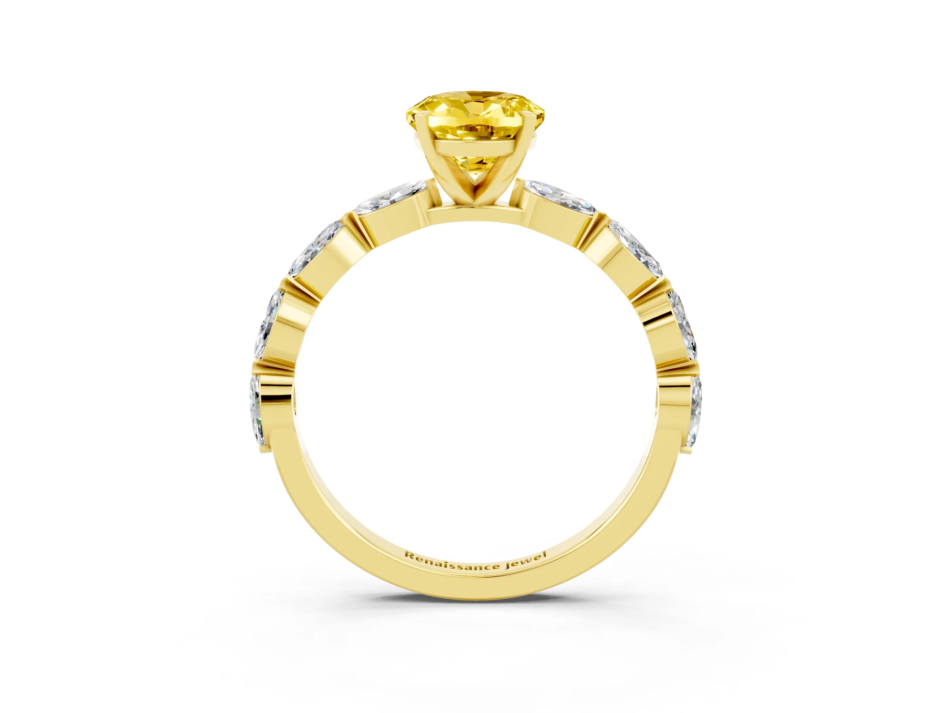 Yellow gold Oval Cut Yellow Sapphire Ring with Marquise Side Stones and Prong Setting_15