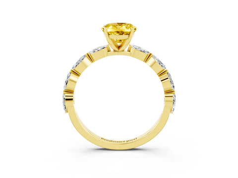 Yellow gold Oval Cut Yellow Sapphire Ring with Marquise Side Stones and Prong Setting_15