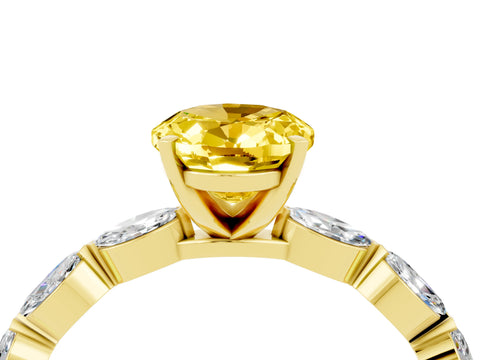 Yellow gold Oval Cut Yellow Sapphire Ring with Marquise Side Stones and Prong Setting_16