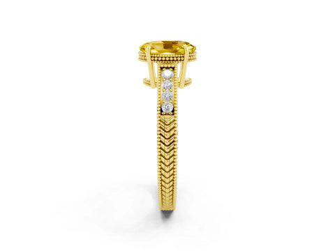 Yellow gold Oval Cut Yellow Sapphire Ring with Milgrain Pavé Band and Four-Prong Setting_38