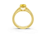 Yellow gold Oval Cut Yellow Sapphire Ring with Milgrain Pavé Band and Four-Prong Setting_39
