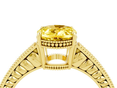 Yellow gold Oval Cut Yellow Sapphire Ring with Milgrain Pavé Band and Four-Prong Setting_40