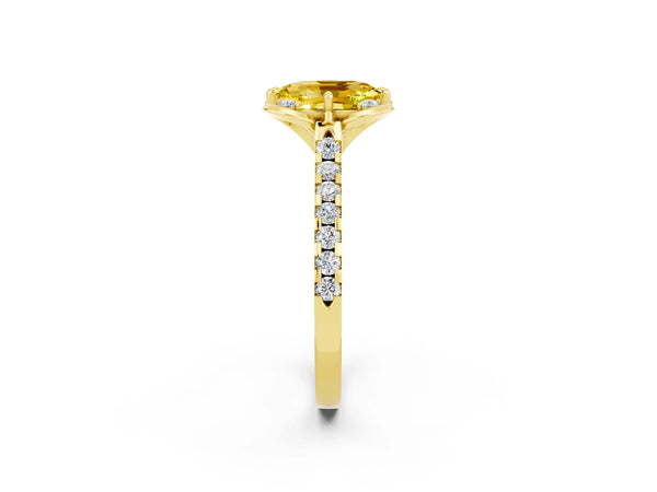 Yellow gold Oval Cut Yellow Sapphire Ring with Pavé Band and Floral Prong Setting