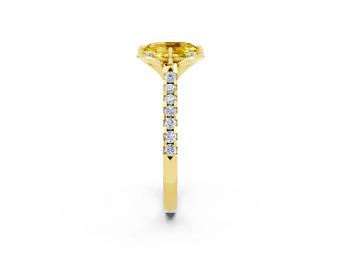 Yellow gold Oval Cut Yellow Sapphire Ring with Pavé Band and Floral Prong Setting_2