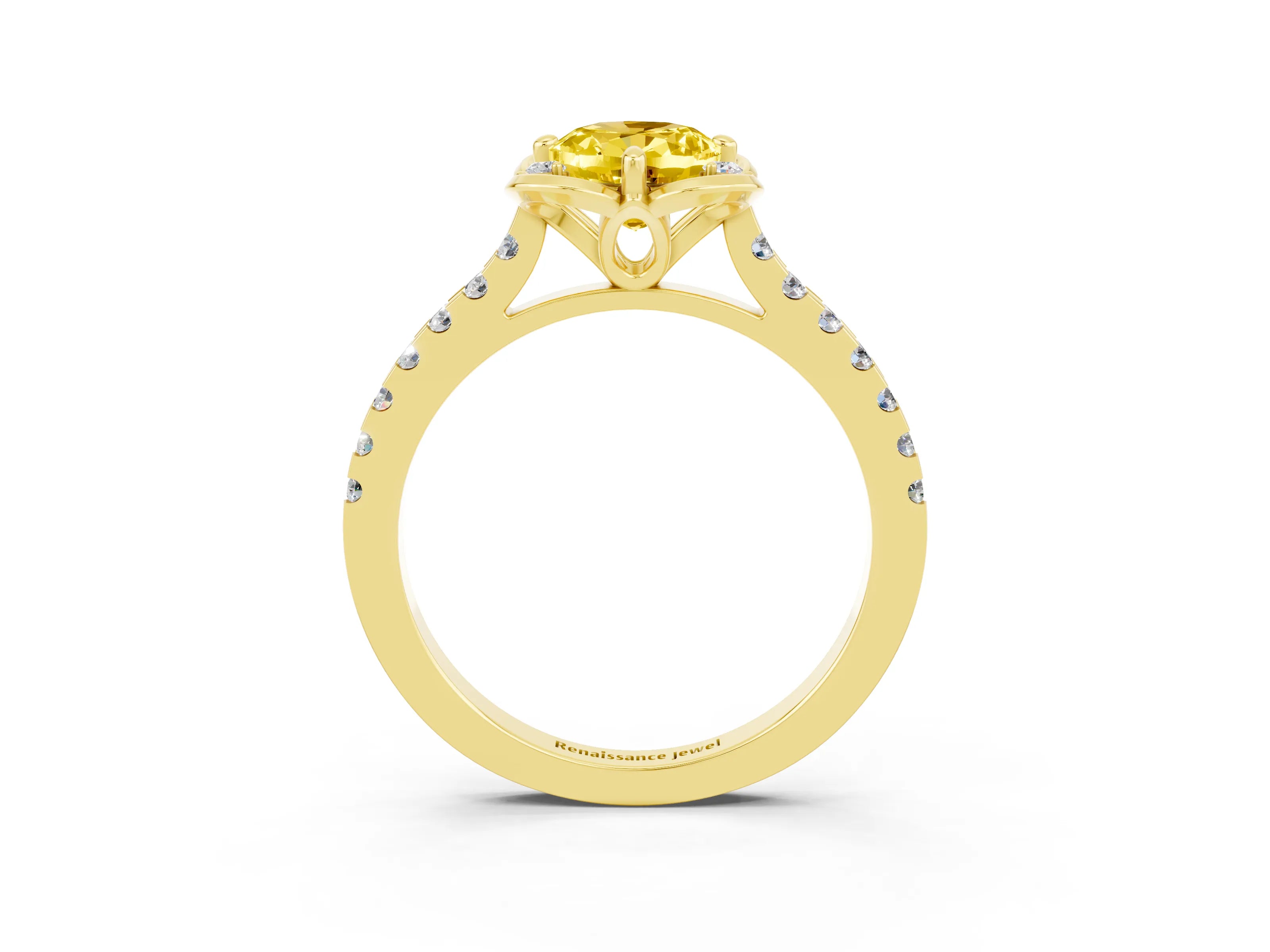 Yellow gold Oval Cut Yellow Sapphire Ring with Pavé Band and Floral Prong Setting_3