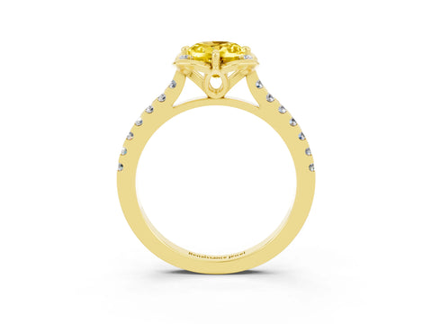Yellow gold Oval Cut Yellow Sapphire Ring with Pavé Band and Floral Prong Setting_3