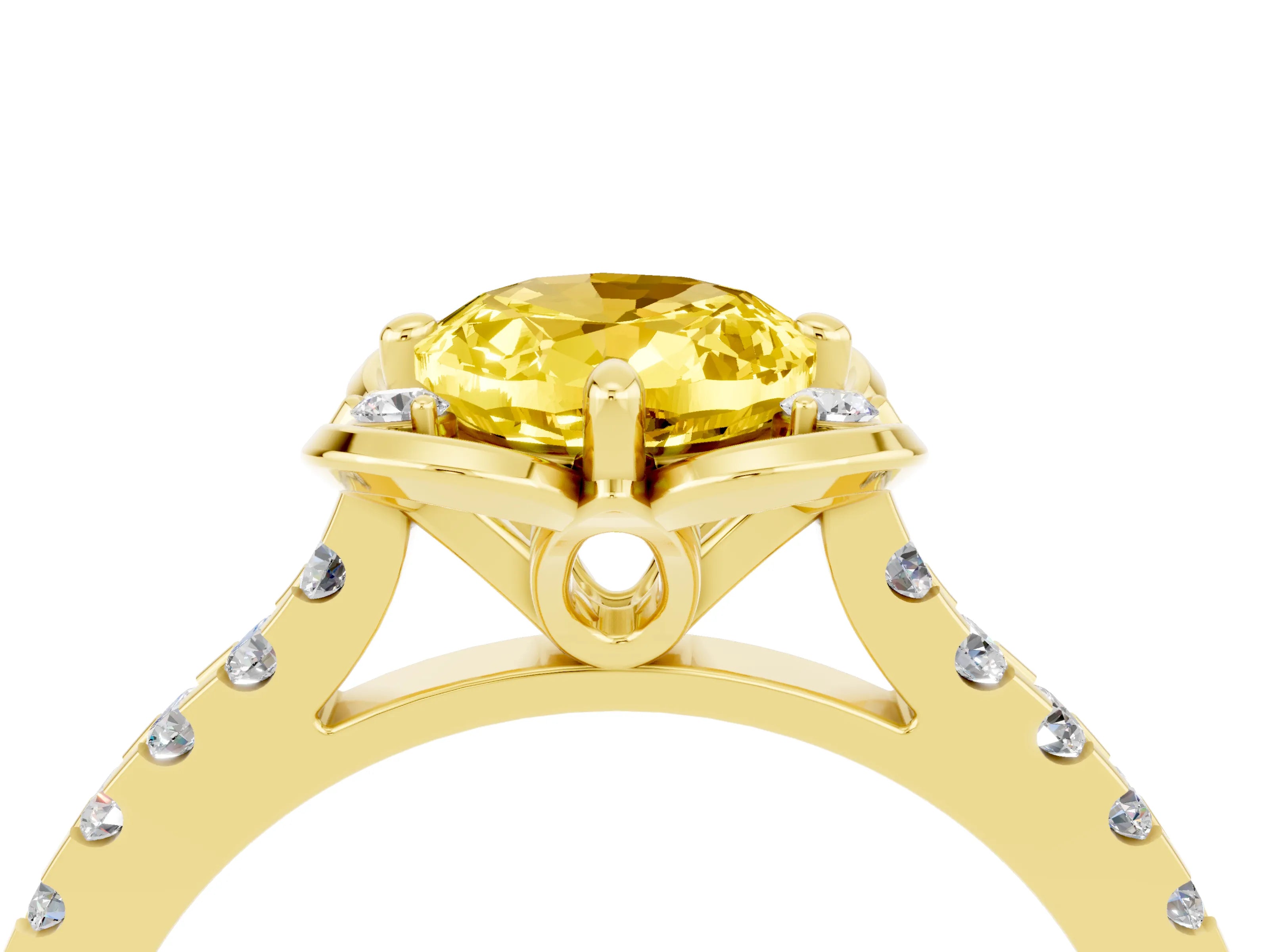 Yellow gold Oval Cut Yellow Sapphire Ring with Pavé Band and Floral Prong Setting_4