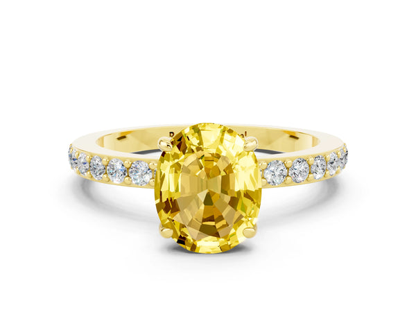 Yellow gold Oval Cut Yellow Sapphire Pavé Engagement Ring with Round  Accents and Prong Setting