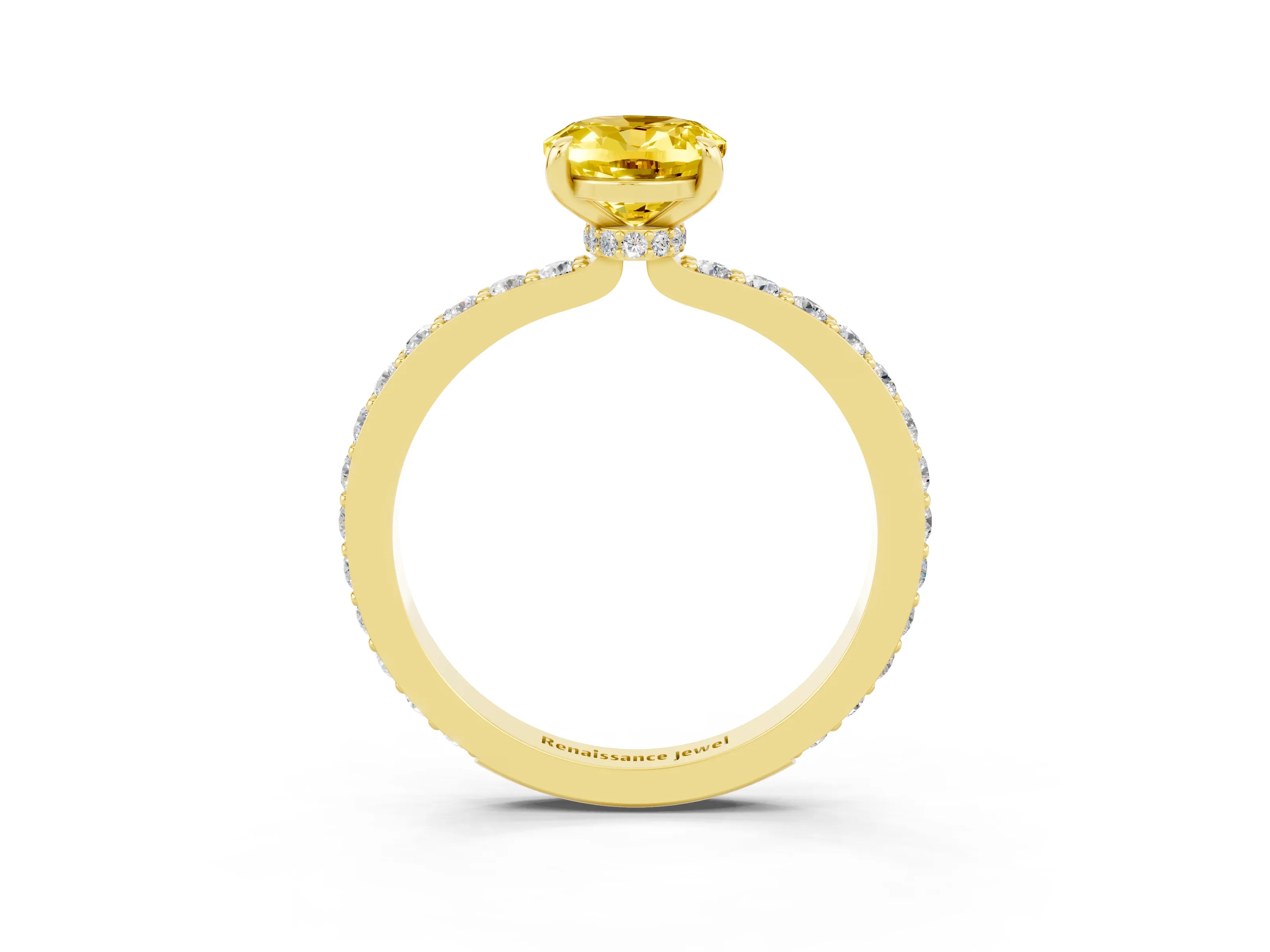 Yellow gold Oval Cut Yellow Sapphire Ring with Pavé Band and Four-Prong Setting_27