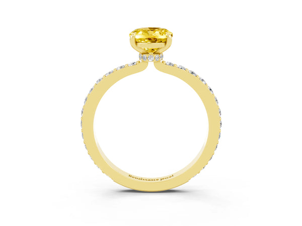 Yellow gold Oval Cut Yellow Sapphire Pavé Engagement Ring with Round  Accents and Prong Setting
