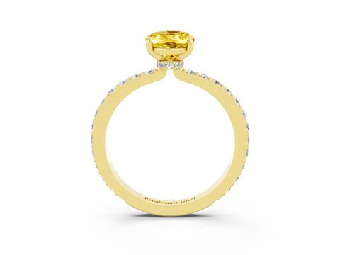 Yellow gold Oval Cut Yellow Sapphire Ring with Pavé Band and Four-Prong Setting_27