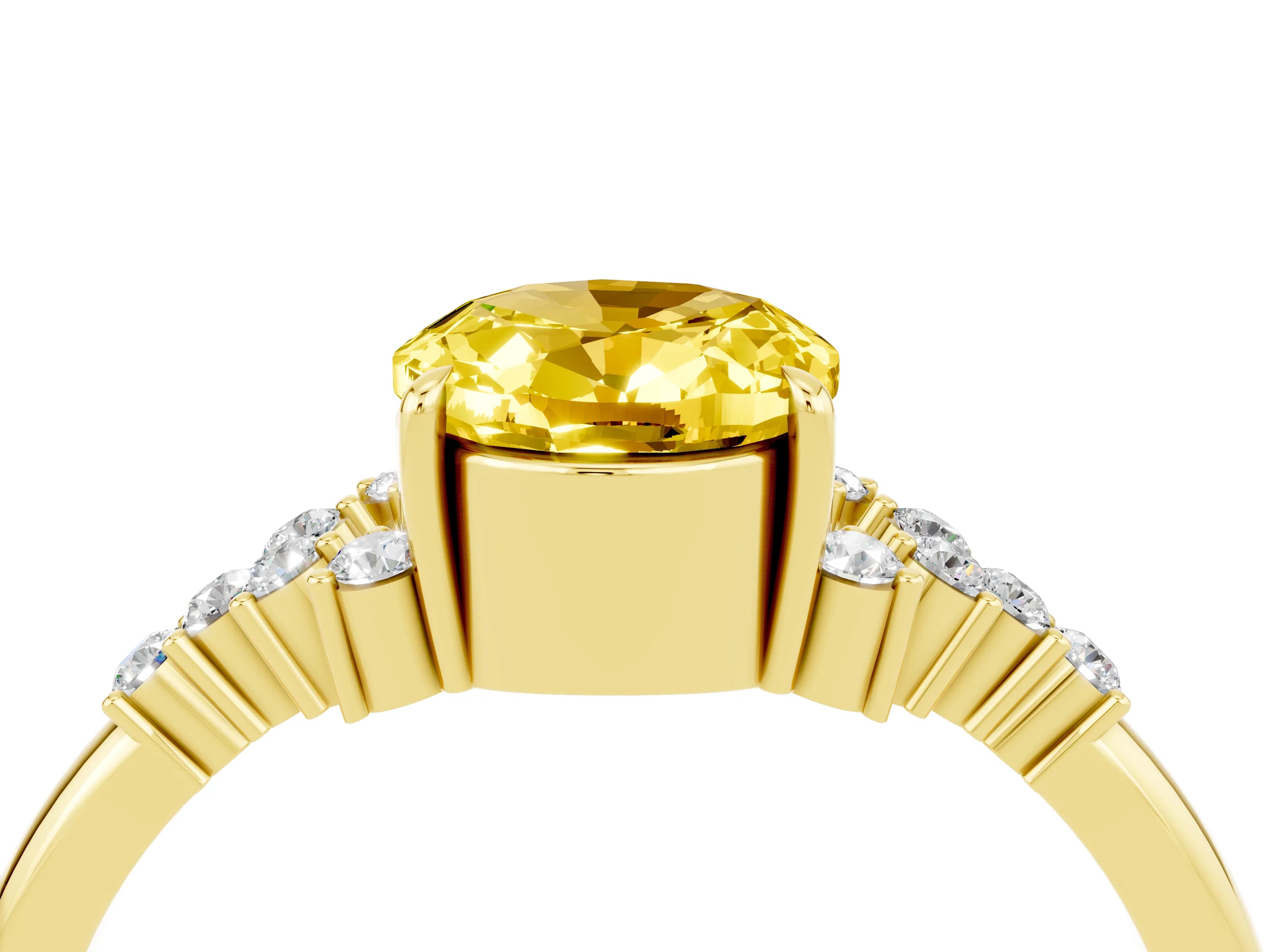 Yellow gold Oval Cut Yellow Sapphire Ring with Side Stones and Four-Prong Setting_100