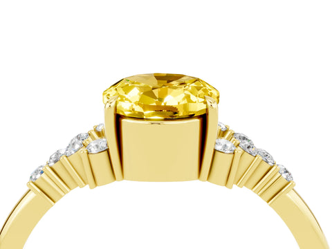 Yellow gold Oval Cut Yellow Sapphire Ring with Side Stones and Four-Prong Setting_100