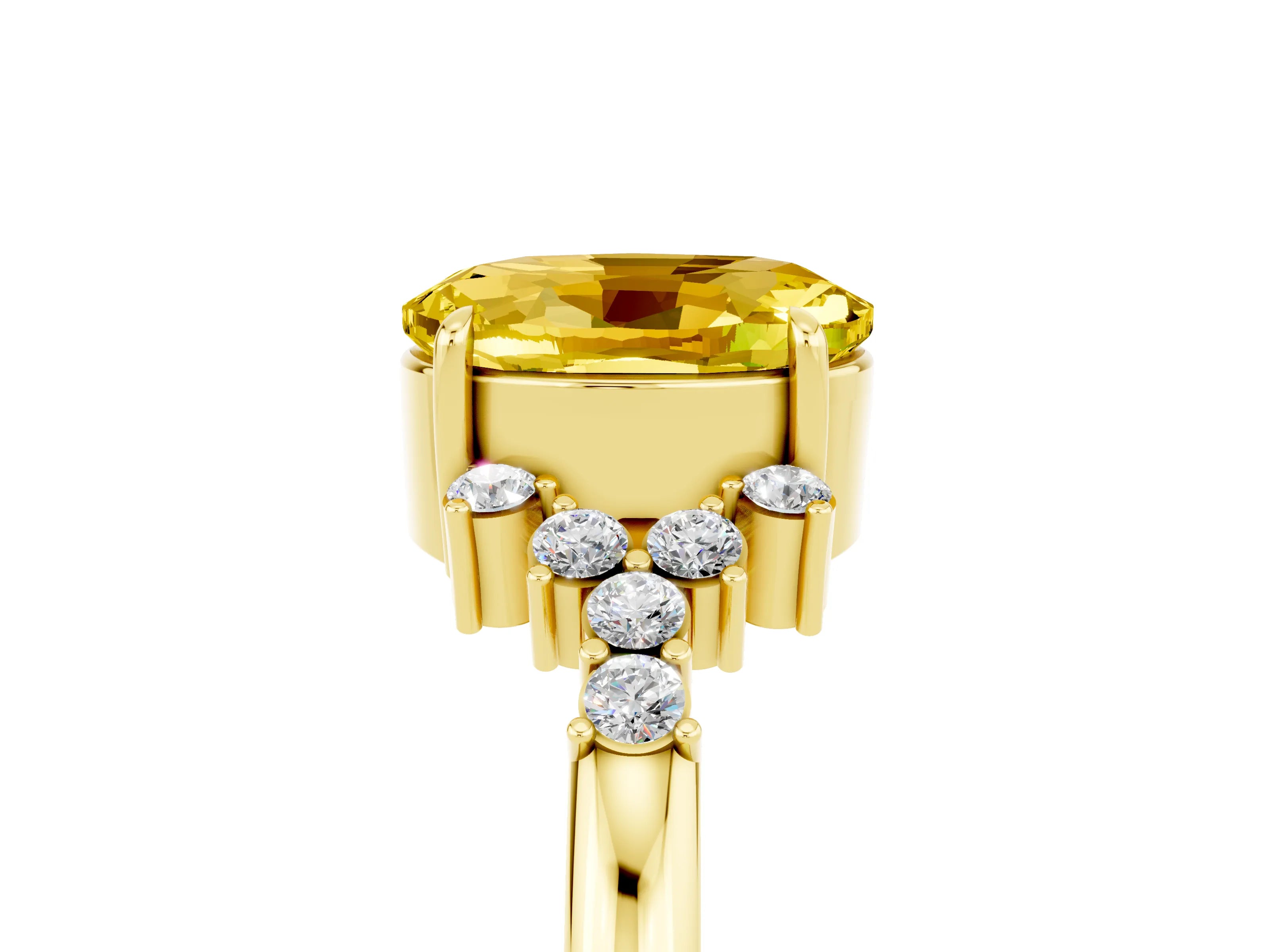 Yellow gold Oval Cut Yellow Sapphire Ring with Side Stones and Four-Prong Setting_101