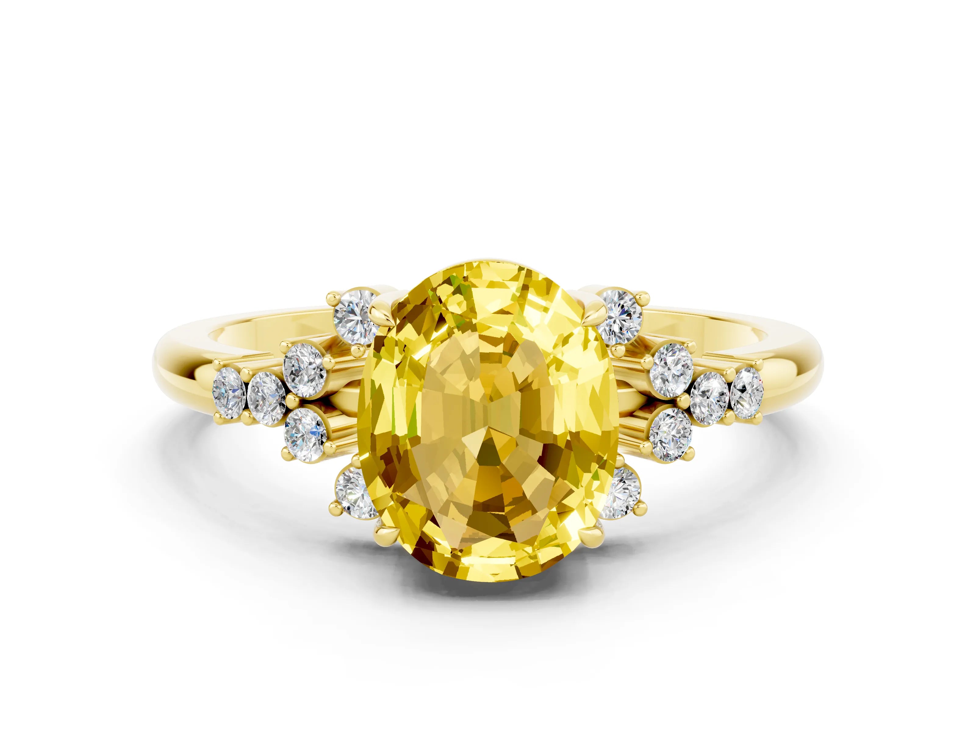 Yellow gold Oval Cut Yellow Sapphire Ring with Side Stones and Four-Prong Setting_96