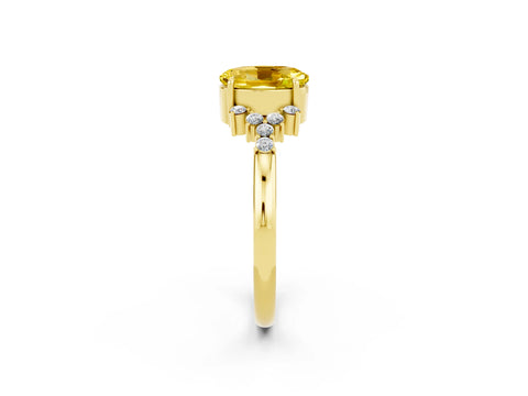 Yellow gold Oval Cut Yellow Sapphire Ring with Side Stones and Four-Prong Setting_98
