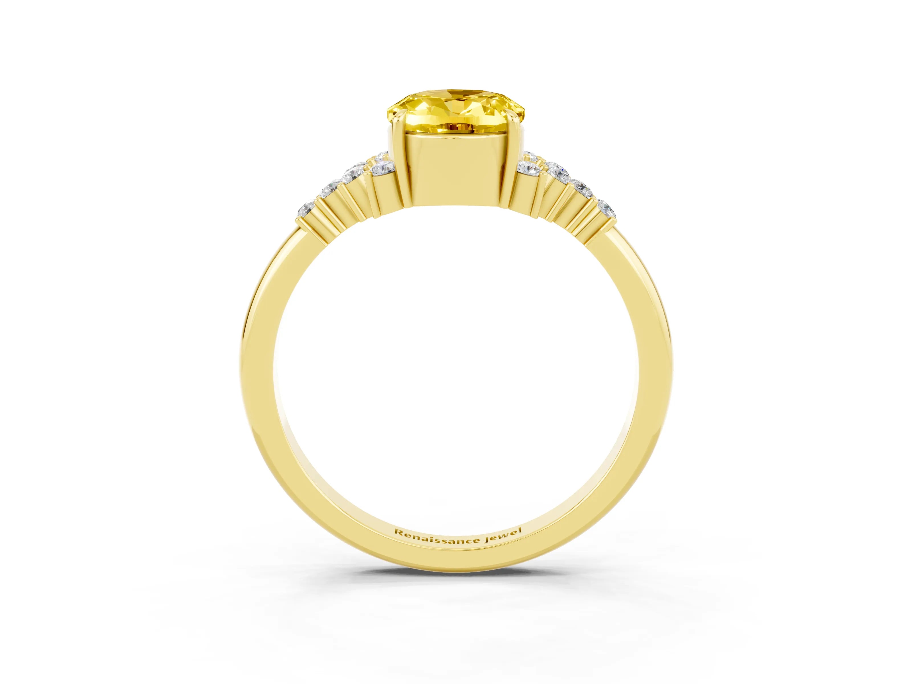 Yellow gold Oval Cut Yellow Sapphire Ring with Side Stones and Four-Prong Setting_99