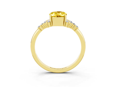 Yellow gold Oval Cut Yellow Sapphire Ring with Side Stones and Four-Prong Setting_99