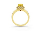 Yellow gold Oval Cut Yellow Sapphire Scalloped Halo Engagement Ring with Round Shared Prong Band_15