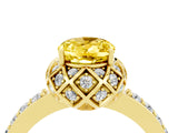 Yellow gold Oval Cut Yellow Sapphire Scalloped Halo Engagement Ring with Round Shared Prong Band_16