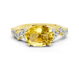Yellow gold Oval Cut Yellow Sapphire Scattered Round Accent Ring with Prong Setting_12