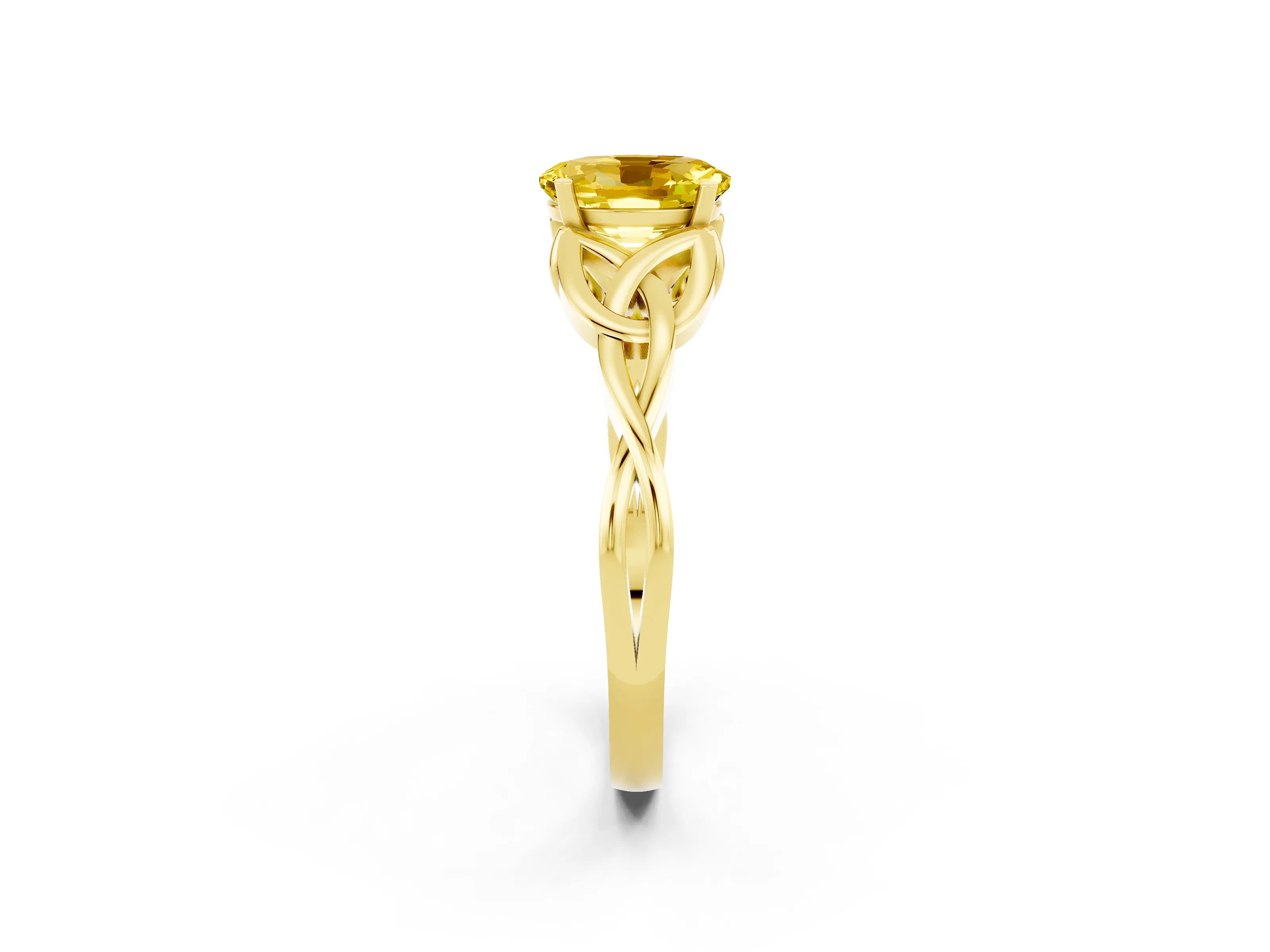 Yellow gold Oval Cut Yellow Sapphire Solitaire Celtic Knot Ring with Four-Prong Setting_26