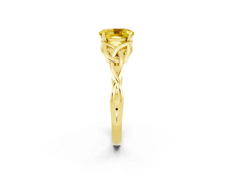 Yellow gold Oval Cut Yellow Sapphire Solitaire Celtic Knot Ring with Four-Prong Setting_26