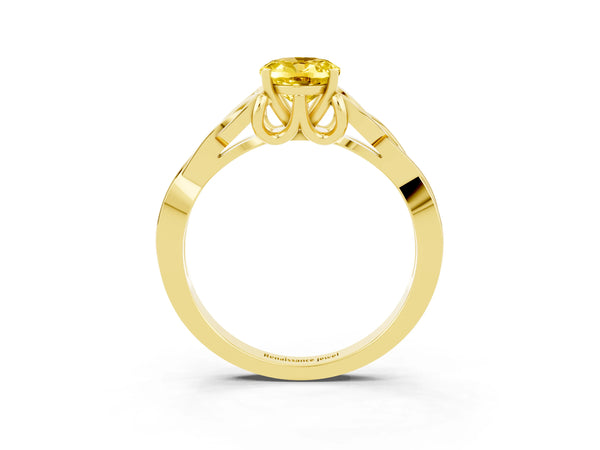 Yellow gold Oval Cut Yellow Sapphire Solitaire Celtic Knot Ring with Four-Prong Setting