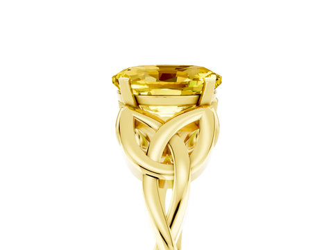 Yellow gold Oval Cut Yellow Sapphire Solitaire Celtic Knot Ring with Four-Prong Setting_29