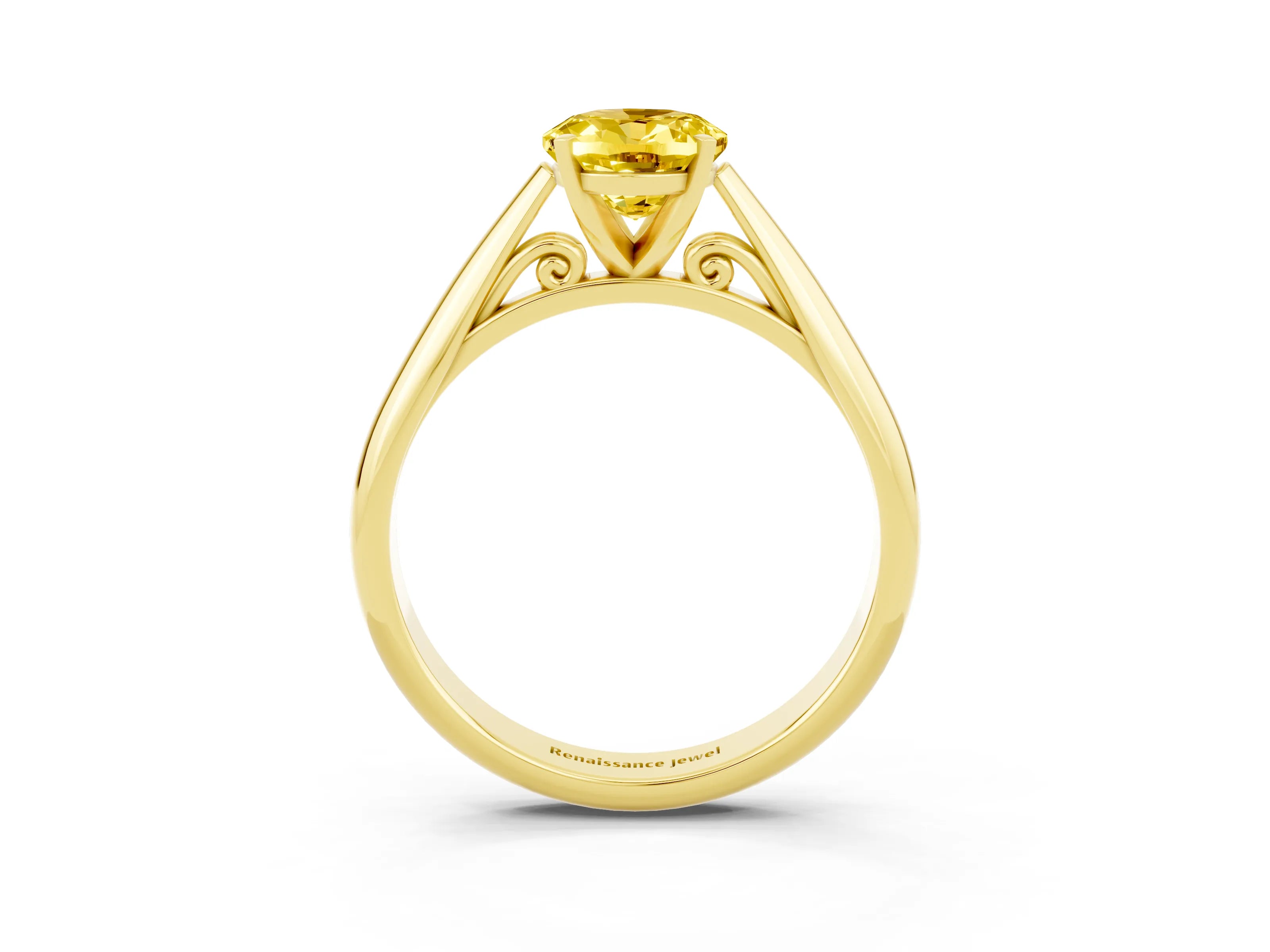 Yellow gold Oval Cut Yellow Sapphire Solitaire Engagement Ring with Cathedral Setting and Four-Prong Mount_15