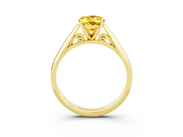 Yellow gold Oval Cut Yellow Sapphire Solitaire Engagement Ring with Cathedral Setting and Four-Prong Mount