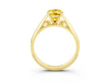 Yellow gold Oval Cut Yellow Sapphire Solitaire Engagement Ring with Cathedral Setting and Four-Prong Mount_27