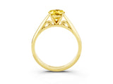 Yellow gold Oval Cut Yellow Sapphire Solitaire Engagement Ring with Cathedral Setting and Four-Prong Mount_69