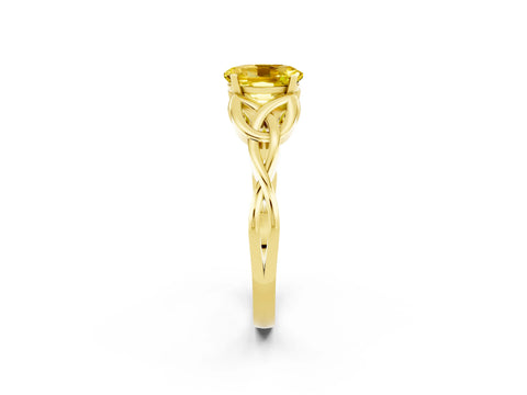 Yellow gold Oval Cut Yellow Sapphire Solitaire Engagement Ring with Celtic Knot Band and Four-Prong Setting_26