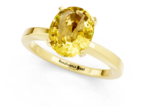 Yellow gold Oval Cut Yellow Sapphire Solitaire Engagement Ring with Classic Band and Four-Prong Setting_61