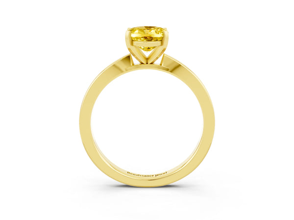Yellow gold Oval Cut Yellow Sapphire Solitaire Engagement Ring with Classic Band and Four-Prong Setting