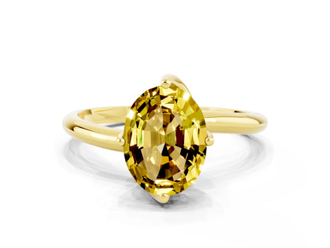 Yellow gold Oval Cut Yellow Sapphire Solitaire Engagement Ring with Four-Prong Setting and Classic Band_12