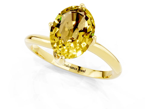 Yellow gold Oval Cut Yellow Sapphire Solitaire Engagement Ring with Four-Prong Setting and Classic Band_13