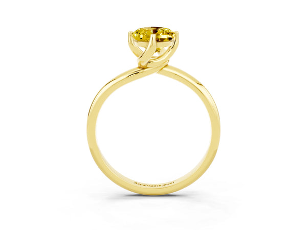 Yellow gold Oval Cut Yellow Sapphire Solitaire Engagement Ring with Four-Prong Setting and Classic Band