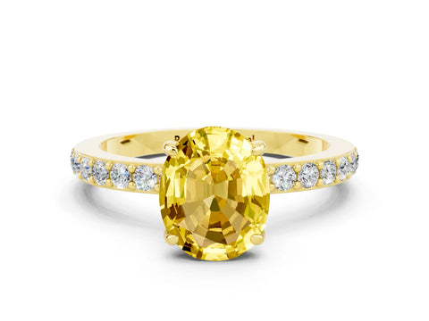 Yellow gold Oval Cut Yellow Sapphire Solitaire Engagement Ring with Pavé Band and Four-Prong Setting_36